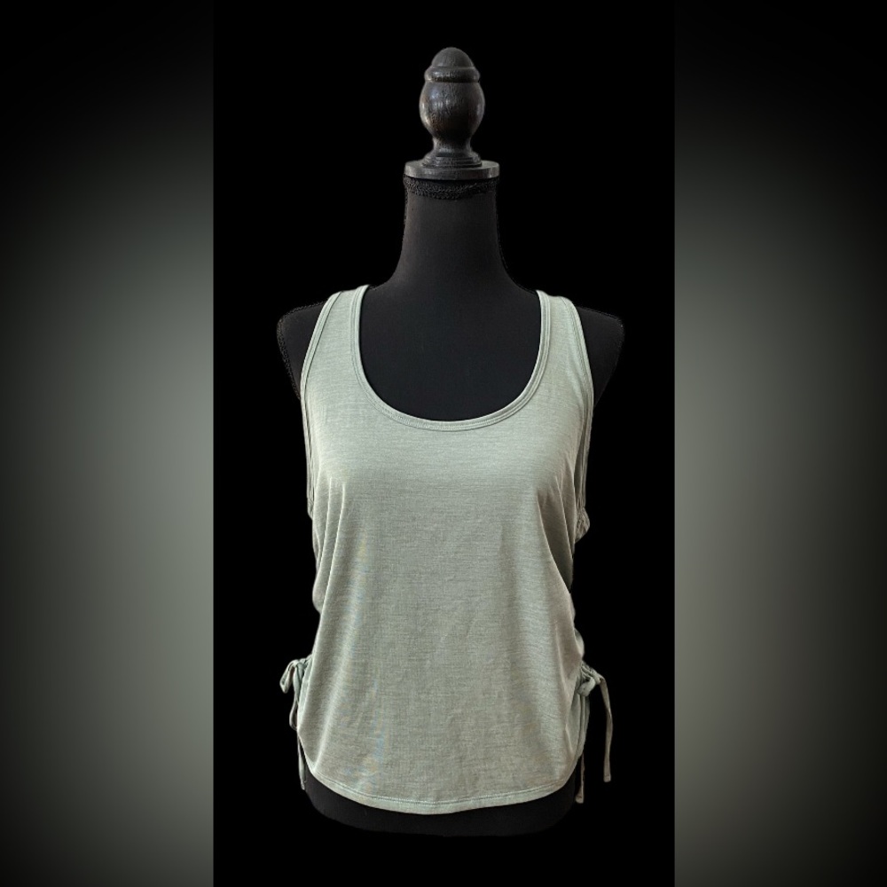 Gap: Gap Fit Olive Green Athletic Workout Top with Ruched Sides and Drawstrings